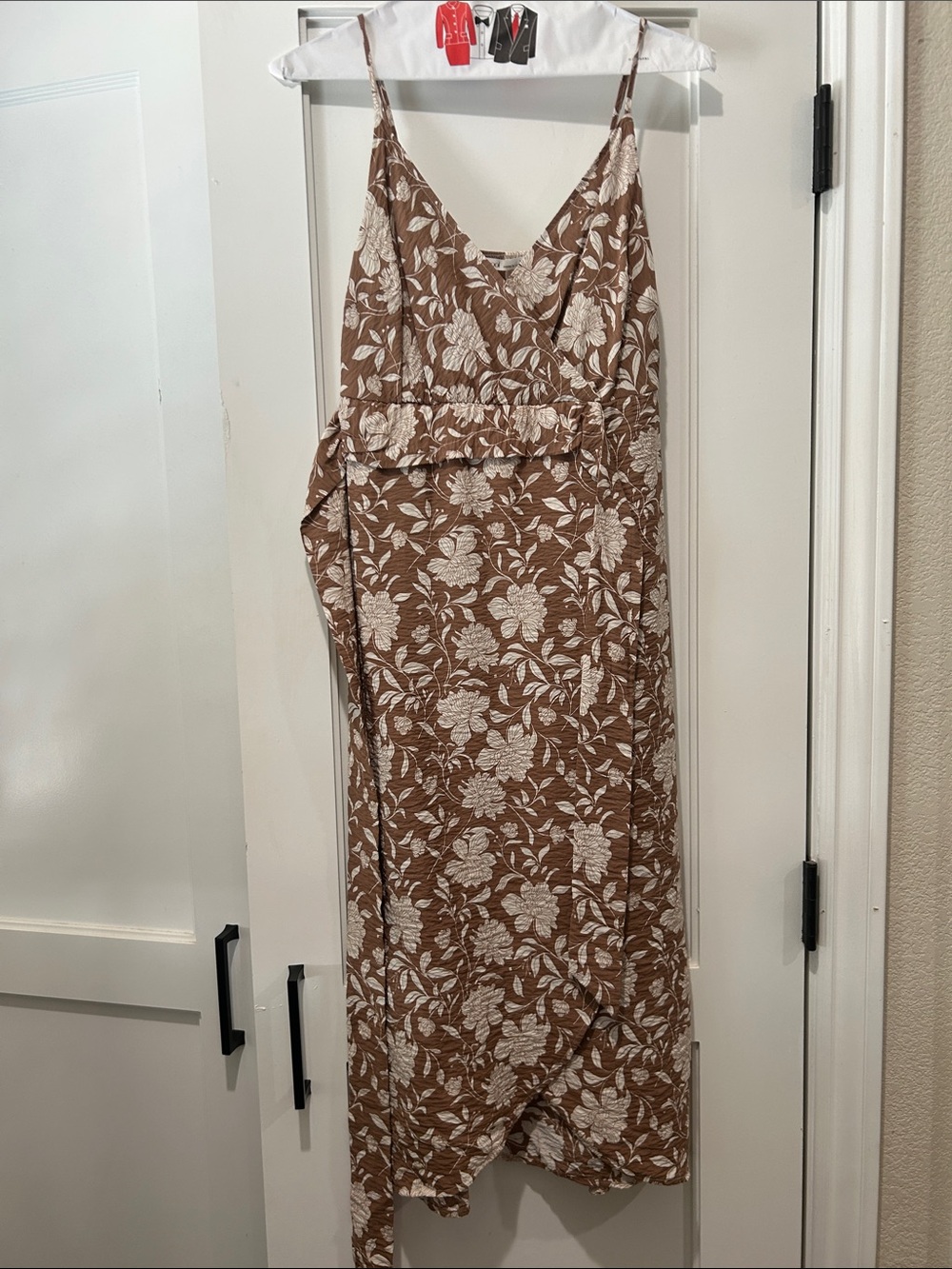 Brown Floral V-Neck Midi Slip Dress